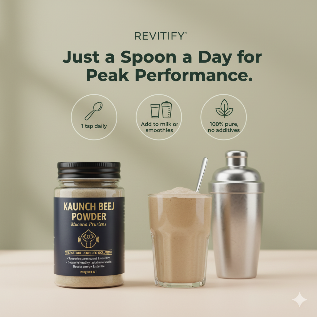 REVITIFY Kaunch Beej Powder (Mucuna Pruriens) | Natural Testosterone & Fertility Booster for Men | Supports Sperm Health, Energy & Mood | 100% Pure & Vegan (200g)