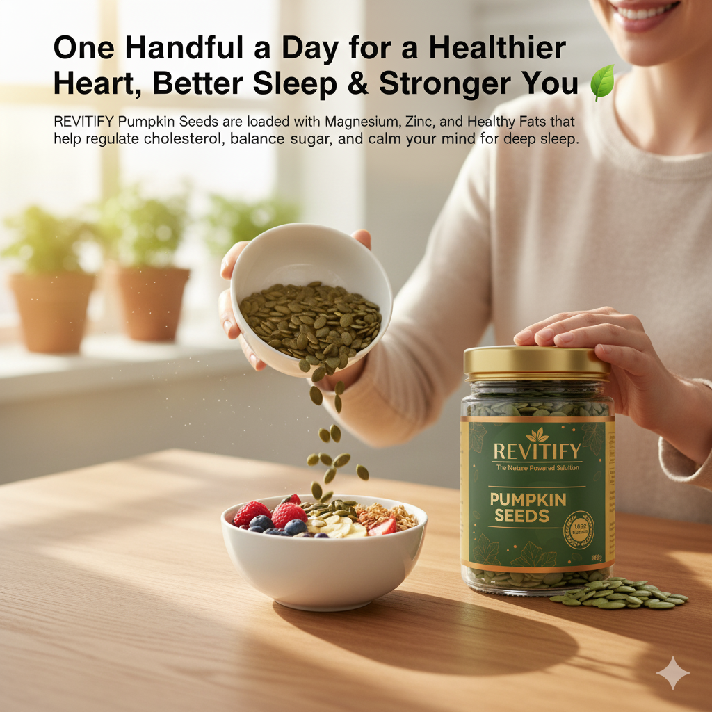 REVITIFY Premium Pumpkin Seeds | Rich in Protein, Magnesium & Zinc | Supports Heart, Sleep & Digestion | Natural Antioxidant Snack for Daily Nutrition & Immunity | Vegan & Gluten-Free (200g)
