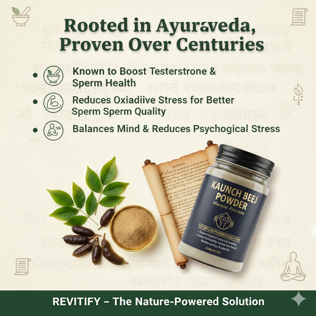 REVITIFY Kaunch Beej Powder (Mucuna Pruriens) | Natural Testosterone & Fertility Booster for Men | Supports Sperm Health, Energy & Mood | 100% Pure & Vegan (200g)