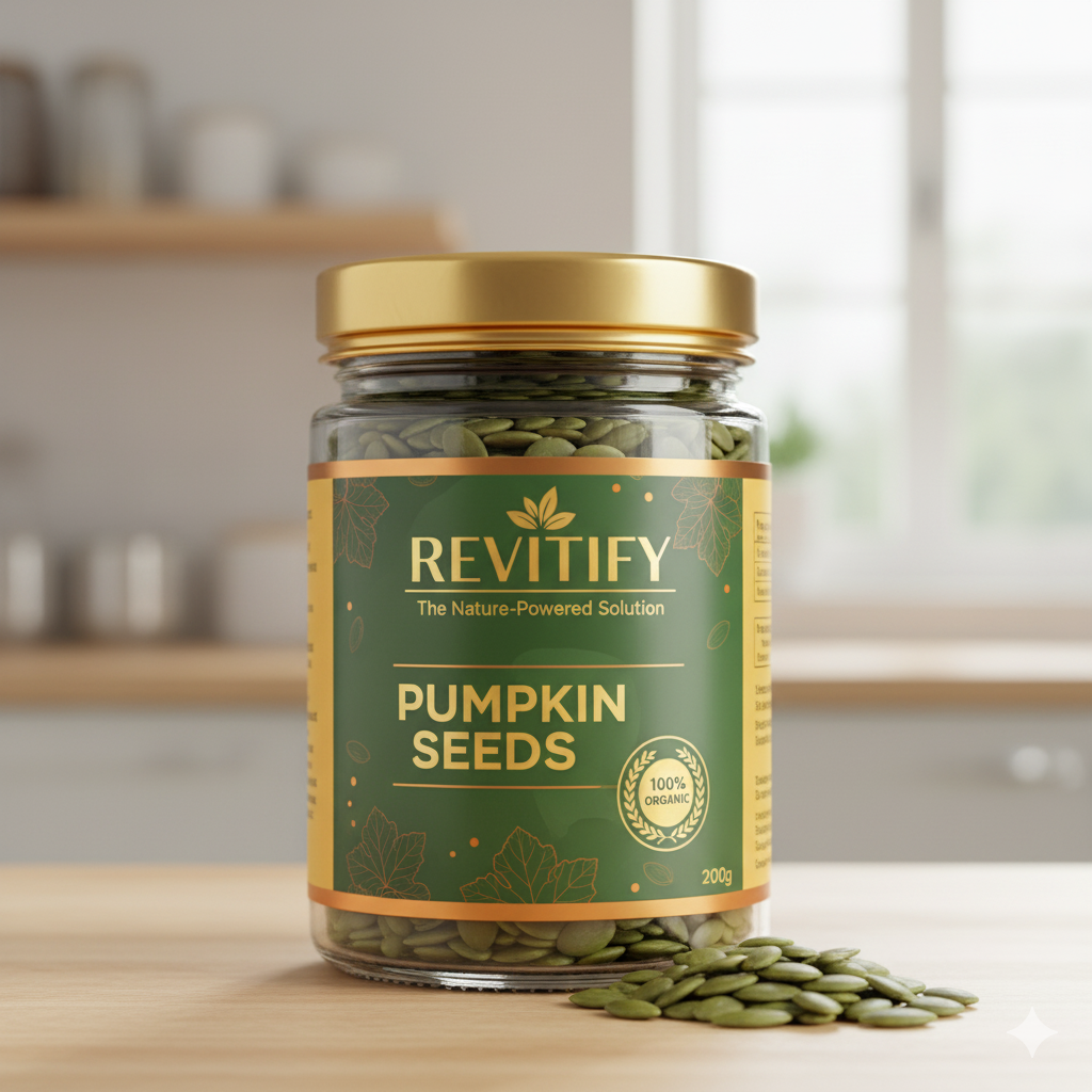 REVITIFY Premium Pumpkin Seeds | Rich in Protein, Magnesium & Zinc | Supports Heart, Sleep & Digestion | Natural Antioxidant Snack for Daily Nutrition & Immunity | Vegan & Gluten-Free (200g)