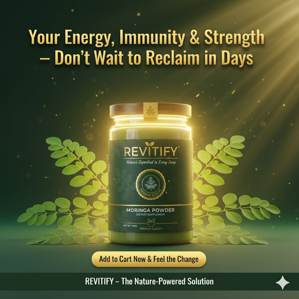 Revitify Moringa Leaf Powder – Natural Superfood to Beat Weakness, Boost Energy, Build Stamina & Support Immunity (200g)